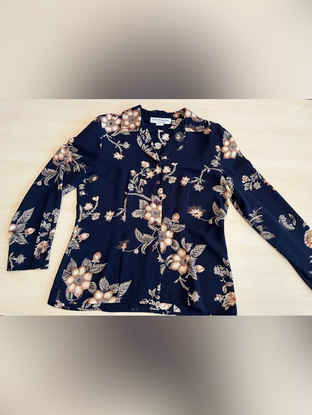 Norton McNaughton Navy Floral Button-Front Blouse